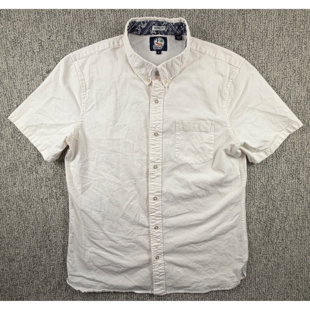 Reyn Spooner Button Down Mens XL White Tailored Fit Short Sleeve Textured Top